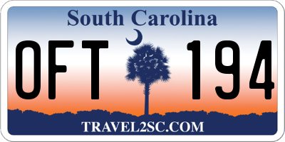 SC license plate OFT194