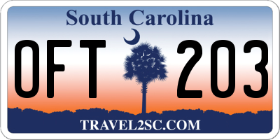 SC license plate OFT203
