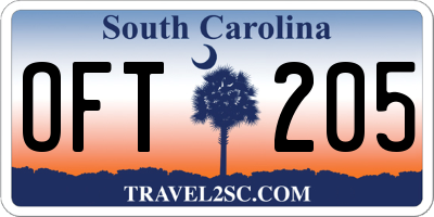 SC license plate OFT205