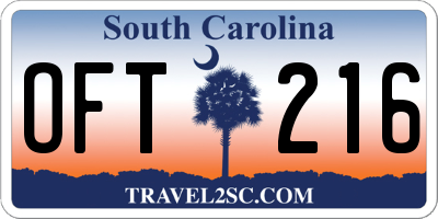 SC license plate OFT216