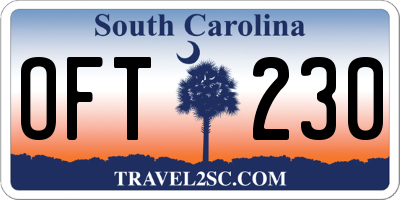 SC license plate OFT230
