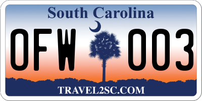 SC license plate OFW003