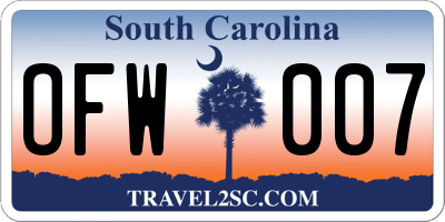 SC license plate OFW007