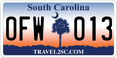 SC license plate OFW013