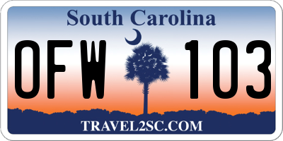 SC license plate OFW103