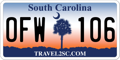 SC license plate OFW106