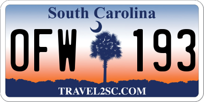 SC license plate OFW193