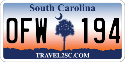 SC license plate OFW194