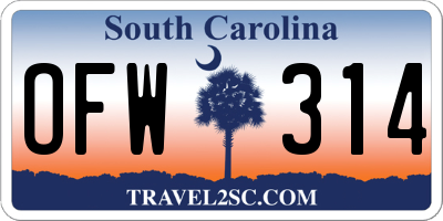 SC license plate OFW314