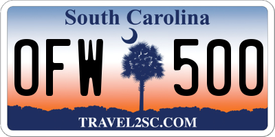 SC license plate OFW500