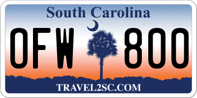 SC license plate OFW800