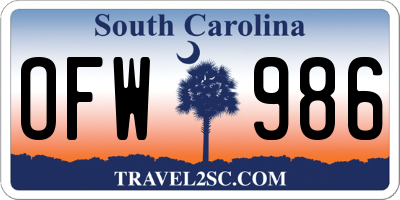 SC license plate OFW986