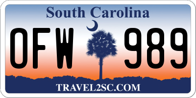 SC license plate OFW989