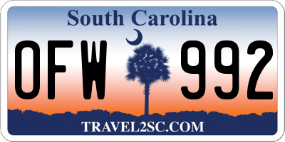 SC license plate OFW992
