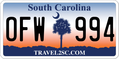 SC license plate OFW994
