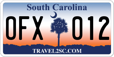 SC license plate OFX012