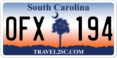 SC license plate OFX194