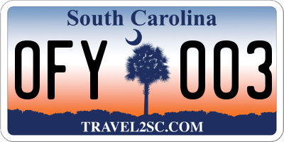 SC license plate OFY003