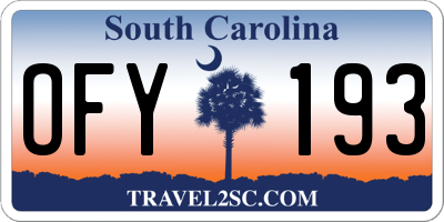 SC license plate OFY193