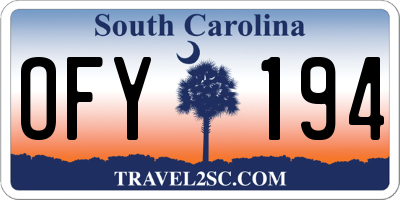 SC license plate OFY194