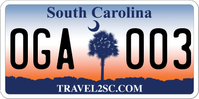 SC license plate OGA003