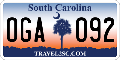 SC license plate OGA092