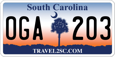 SC license plate OGA203