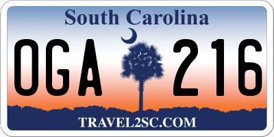 SC license plate OGA216