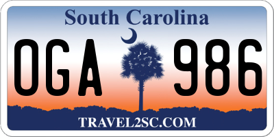 SC license plate OGA986