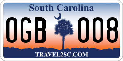 SC license plate OGB008
