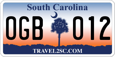 SC license plate OGB012