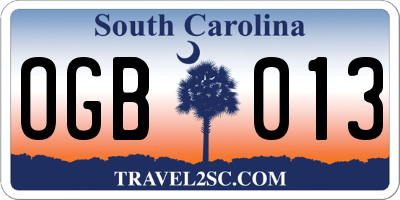 SC license plate OGB013