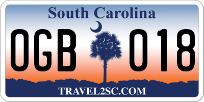 SC license plate OGB018