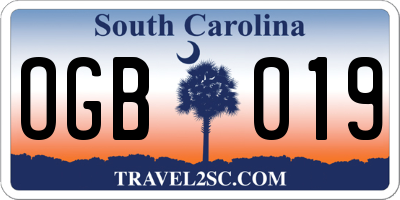 SC license plate OGB019