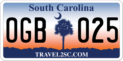 SC license plate OGB025
