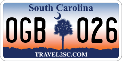 SC license plate OGB026