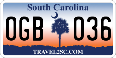 SC license plate OGB036