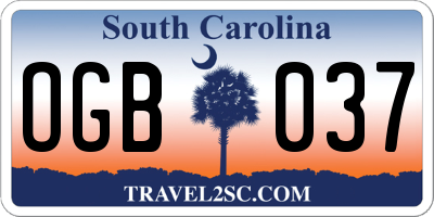 SC license plate OGB037