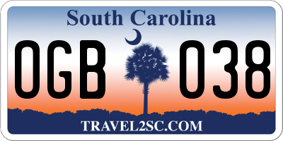 SC license plate OGB038