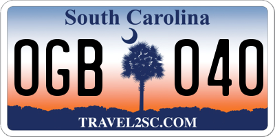 SC license plate OGB040