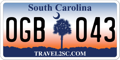 SC license plate OGB043