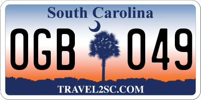 SC license plate OGB049