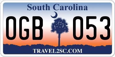 SC license plate OGB053