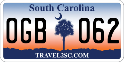 SC license plate OGB062