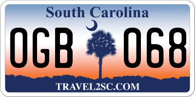 SC license plate OGB068