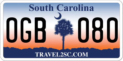 SC license plate OGB080