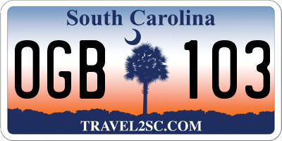 SC license plate OGB103
