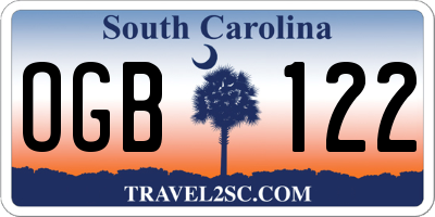SC license plate OGB122