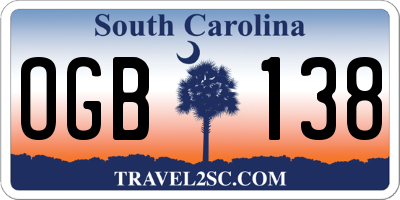 SC license plate OGB138