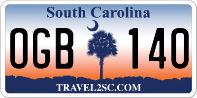 SC license plate OGB140